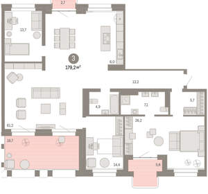 3-к квартира, вторичка, 178м2, 7/11 этаж