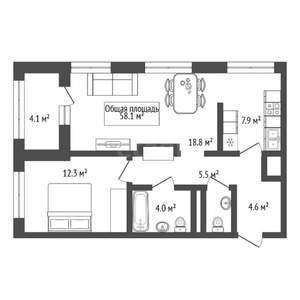 2-к квартира, вторичка, 58м2, 14/23 этаж