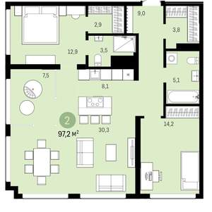 3-к квартира, вторичка, 91м2, 10/24 этаж