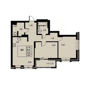 3-к квартира, строящийся дом, 68м2, 3/23 этаж