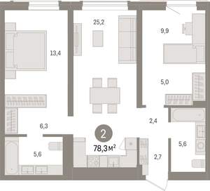 2-к квартира, вторичка, 78м2, 7/15 этаж