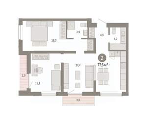 2-к квартира, вторичка, 78м2, 3/7 этаж