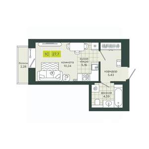 1-к квартира, вторичка, 28м2, 9/25 этаж