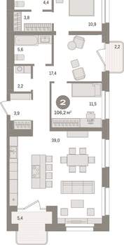 2-к квартира, вторичка, 106м2, 5/11 этаж