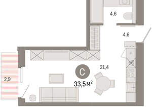 Студия квартира, вторичка, 33м2, 5/24 этаж