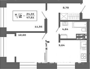 2-к квартира, вторичка, 48м2, 18/25 этаж