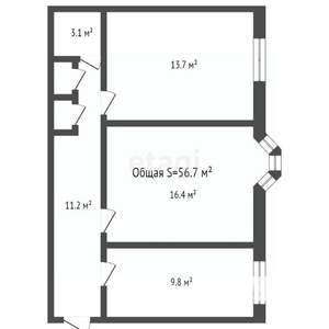 2-к квартира, вторичка, 57м2, 3/5 этаж
