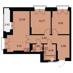 3-к квартира, строящийся дом, 59м2, 23/24 этаж