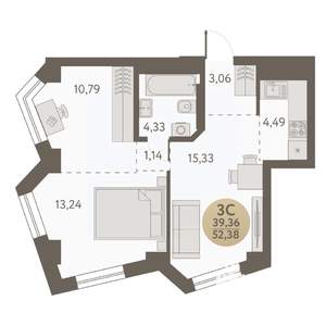 3-к квартира, вторичка, 52м2, 24/31 этаж