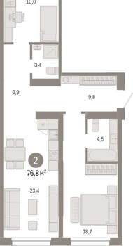 2-к квартира, вторичка, 77м2, 1/15 этаж