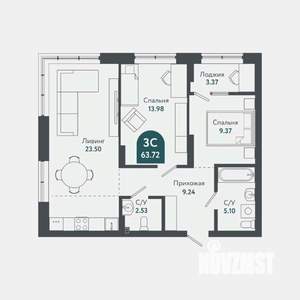 3-к квартира, строящийся дом, 63м2, 21/25 этаж