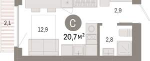 Студия квартира, вторичка, 21м2, 3/12 этаж