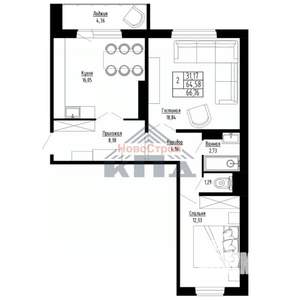 2-к квартира, строящийся дом, 67м2, 9/15 этаж