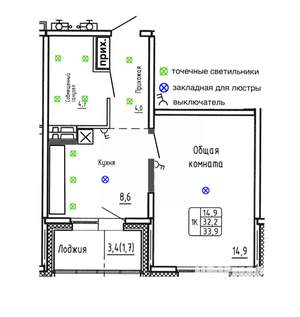 1-к квартира, строящийся дом, 34м2, 2/17 этаж