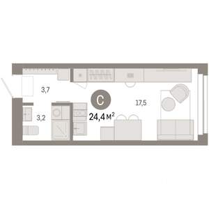 Студия квартира, вторичка, 24м2, 2/14 этаж