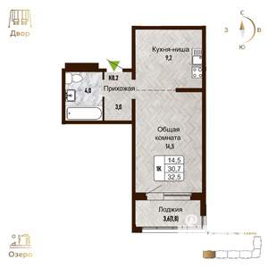 1-к квартира, вторичка, 33м2, 2/17 этаж