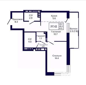 2-к квартира, вторичка, 52м2, 17/24 этаж