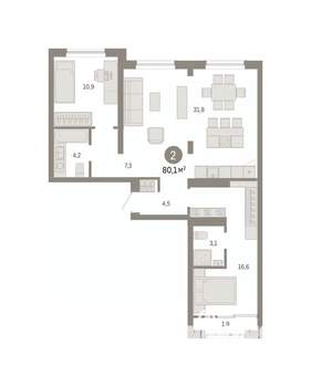 2-к квартира, вторичка, 80м2, 8/8 этаж