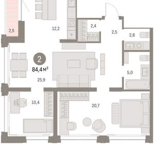 2-к квартира, вторичка, 84м2, 26/30 этаж