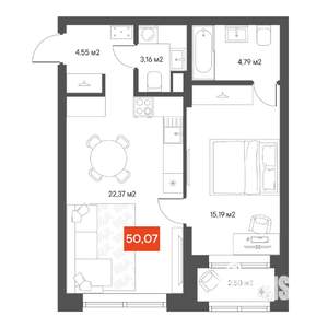 1-к квартира, вторичка, 49м2, 4/10 этаж
