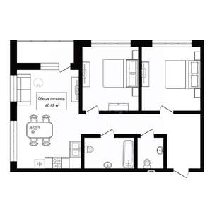 2-к квартира, вторичка, 61м2, 12/30 этаж