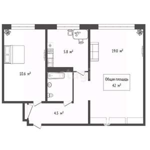 2-к квартира, вторичка, 42м2, 1/5 этаж
