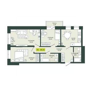 3-к квартира, вторичка, 68м2, 24/25 этаж