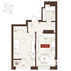 1-к квартира, вторичка, 40м2, 19/24 этаж
