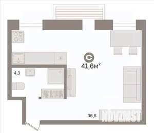 1-к квартира, вторичка, 42м2, 5/5 этаж