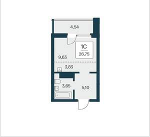 Студия квартира, вторичка, 27м2, 2/25 этаж