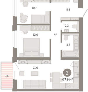 2-к квартира, вторичка, 68м2, 11/24 этаж