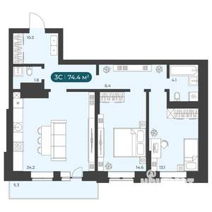 3-к квартира, вторичка, 74м2, 4/25 этаж
