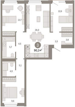 3-к квартира, вторичка, 90м2, 7/24 этаж