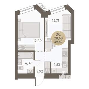 2-к квартира, вторичка, 39м2, 23/31 этаж