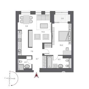 2-к квартира, сданный дом, 61м2, 15/15 этаж