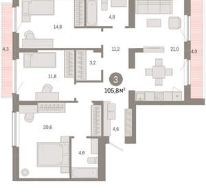 3-к квартира, вторичка, 106м2, 9/12 этаж
