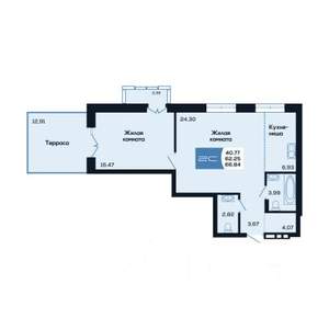 2-к квартира, вторичка, 67м2, 2/25 этаж