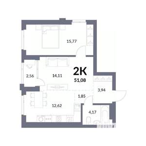 2-к квартира, вторичка, 55м2, 9/14 этаж