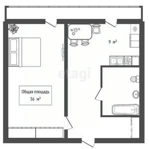 1-к квартира, вторичка, 36м2, 15/17 этаж