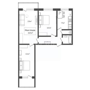 3-к квартира, вторичка, 61м2, 2/9 этаж