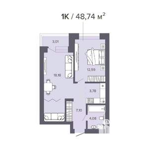 1-к квартира, вторичка, 49м2, 6/25 этаж