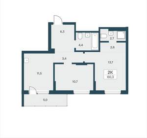 2-к квартира, вторичка, 60м2, 12/18 этаж