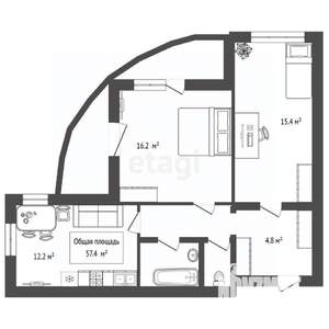 2-к квартира, вторичка, 57м2, 12/19 этаж