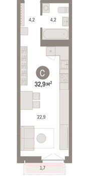 Студия квартира, вторичка, 33м2, 10/23 этаж
