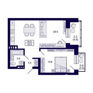 1-к квартира, вторичка, 51м2, 6/11 этаж