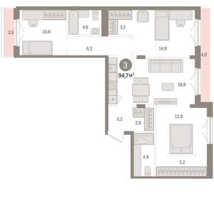 3-к квартира, вторичка, 95м2, 8/15 этаж