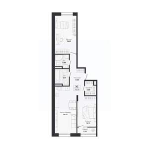 3-к квартира, строящийся дом, 75м2, 3/9 этаж