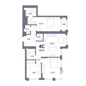 4-к квартира, вторичка, 87м2, 28/30 этаж