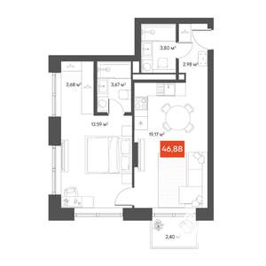 1-к квартира, вторичка, 50м2, 3/10 этаж