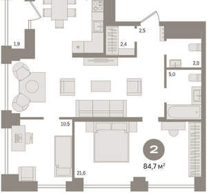 2-к квартира, вторичка, 85м2, 10/30 этаж
